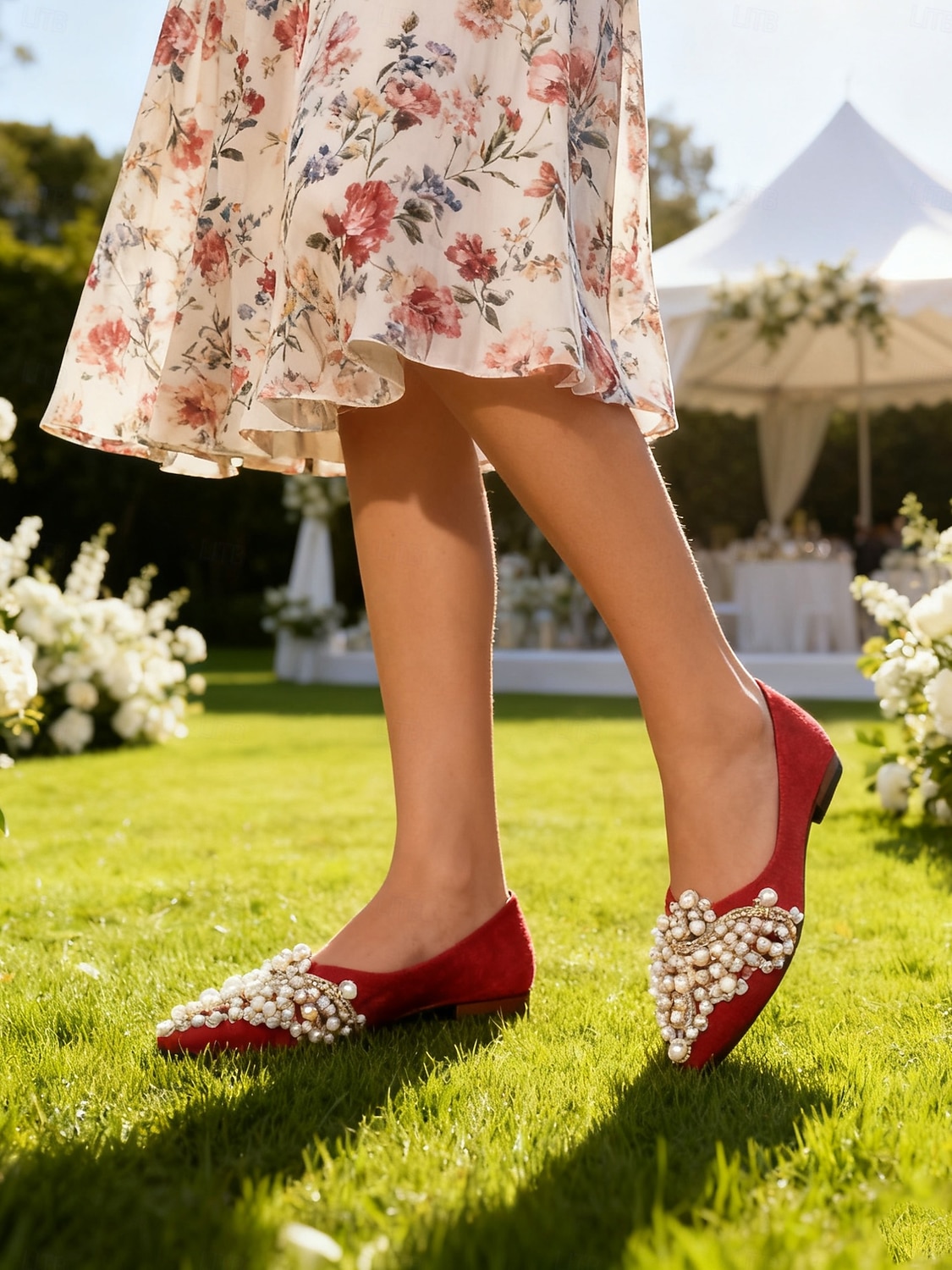 ballerine da donna con punta affilata e decorazioni di perle, eleganti scarpe da sposa slip-on per spose e ospiti, perfette per il giardino all'aperto &cerimonie sul prato del 2026 a $29.99 –P1