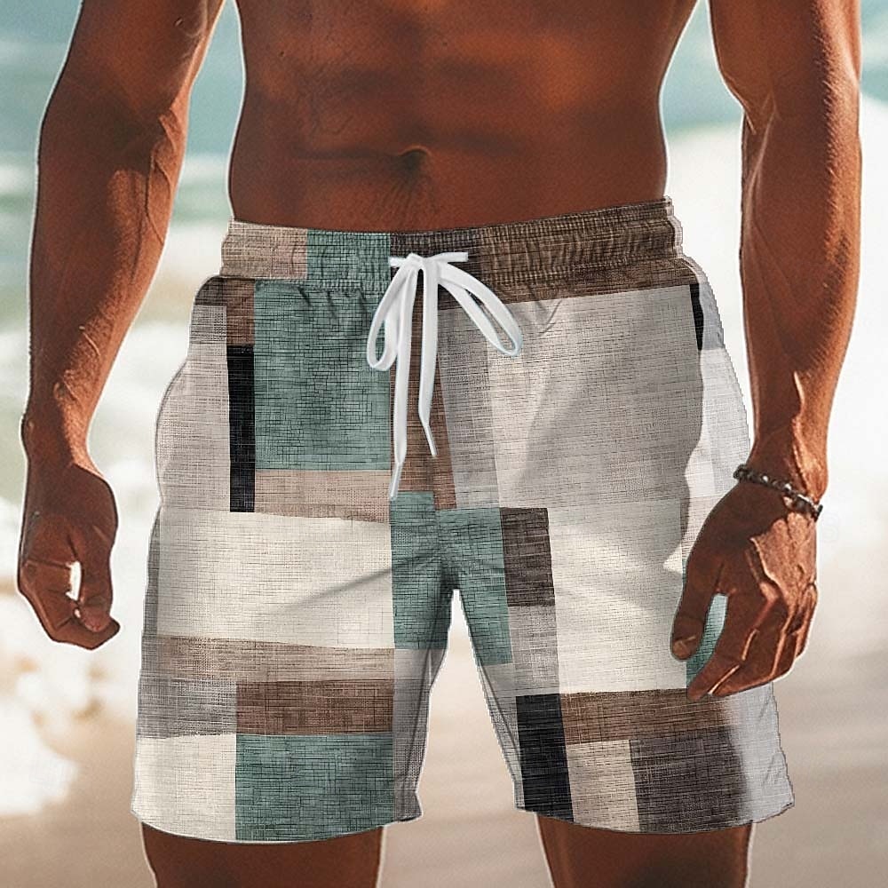 Herren Geometrisch Farbblock Patchwork Badehosen Badeshorts Boardshorts Mittlere Taille Lässig Outdoor Urlaub Alltagskleidung Seitentaschen Netzfutter Elastischer Kordelzug in der Taille Designer 2026 - $20.99 –P1