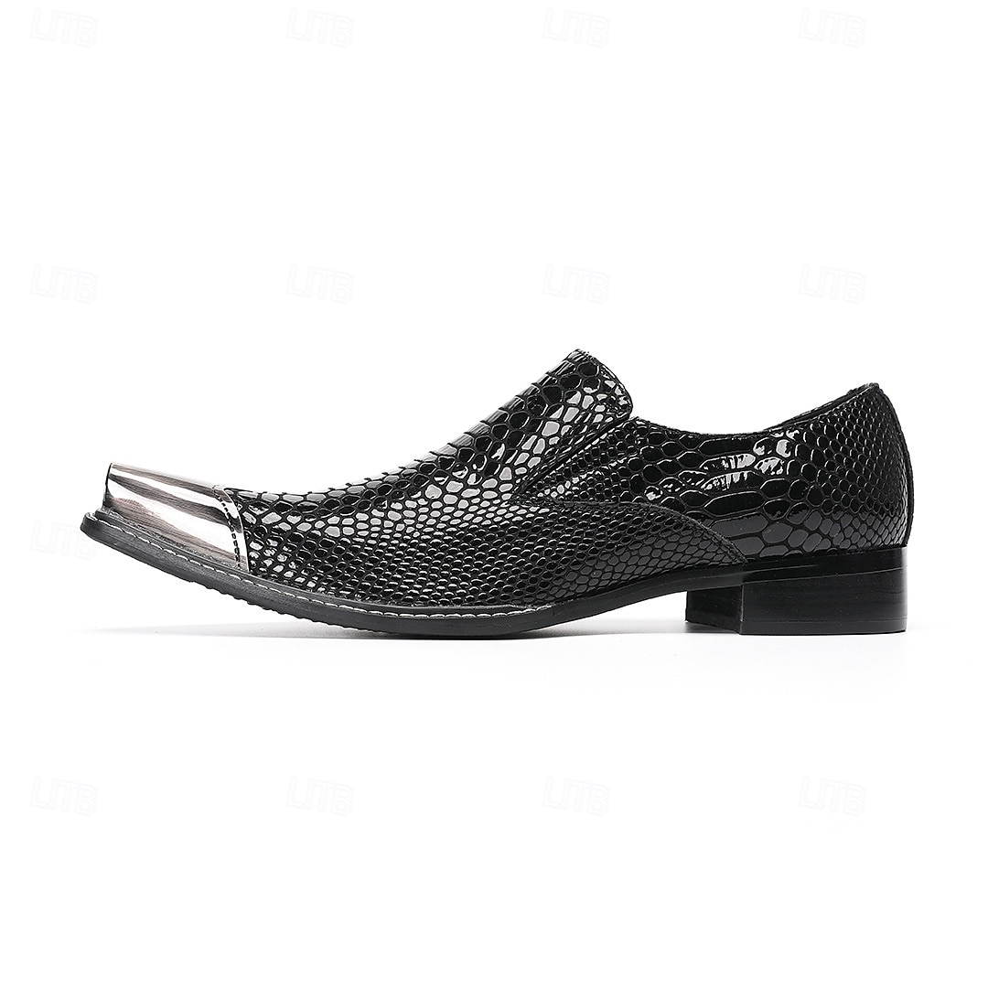Men's Black Crocodile Print Leather Loafers, Premium Quality with Gold Toe Cap, Perfect for Formal Wear 2026 - $119.99 –P3