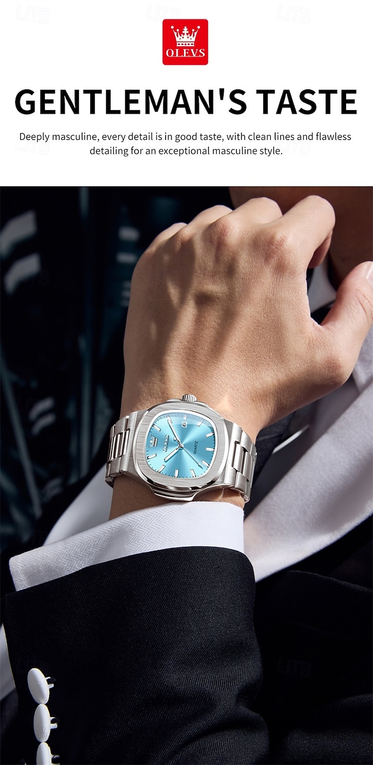 Новые бизнес-часы Olevs украшены светящимися элементами и календарем квадратный наутилус водонепроницаемые спортивные модные и повседневные кварцевые наручные часы 2026 - $32.99 –P11