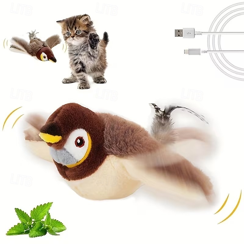 Jouet oiseau couineur rechargeable pour chats &Chiens - jouet interactif pour animaux de compagnie, conçu avec des plumes artificielles résistantes, un effet sonore réaliste et rechargeable par USB. de 2026 ? $24.99 –P1