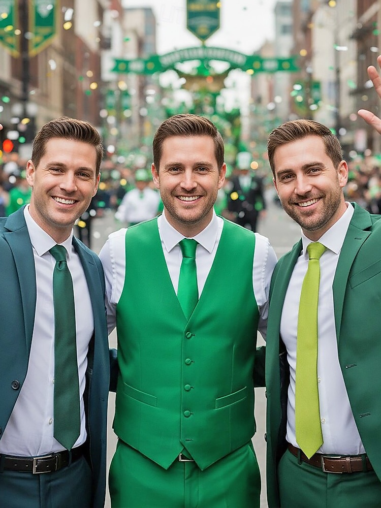 2026年 男性用のセントパトリックスデーのグリーンサテンネクタイ。グリーンの複数の色合い、滑らかなポリエステル生地。パレード、パーティー、結婚式、ホリデーのお祝いに最適なクラシックで華やかなスタイルのネクタイ。  コレクション – $11.99 –P1