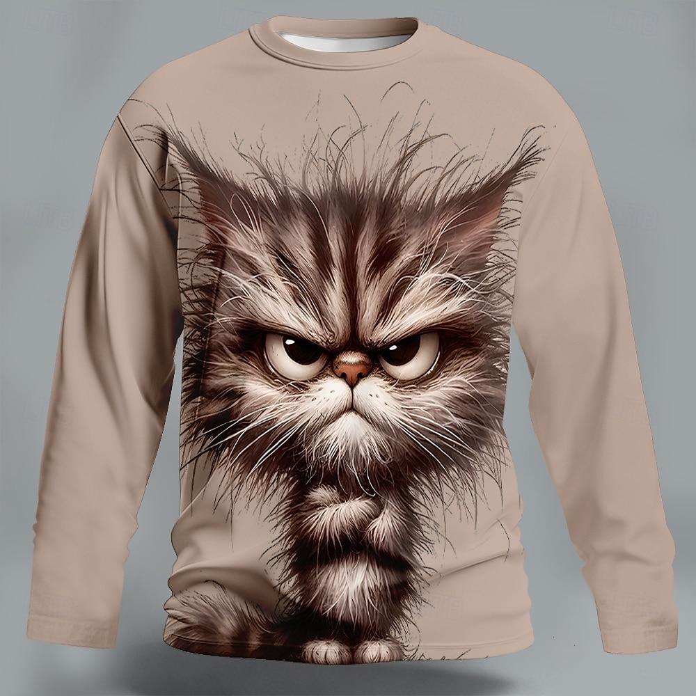 Herren Tiermotiv Katze Lustig T Shirt Langarm T-Shirt 3D-Druck Rundhalsausschnitt Hemd Mode Basic Lässig Täglich Straße Blau Schwarz Purpur Sommer Frühling Bekleidung S M L XL XXL XXXL 2026 - $23.99 –P4