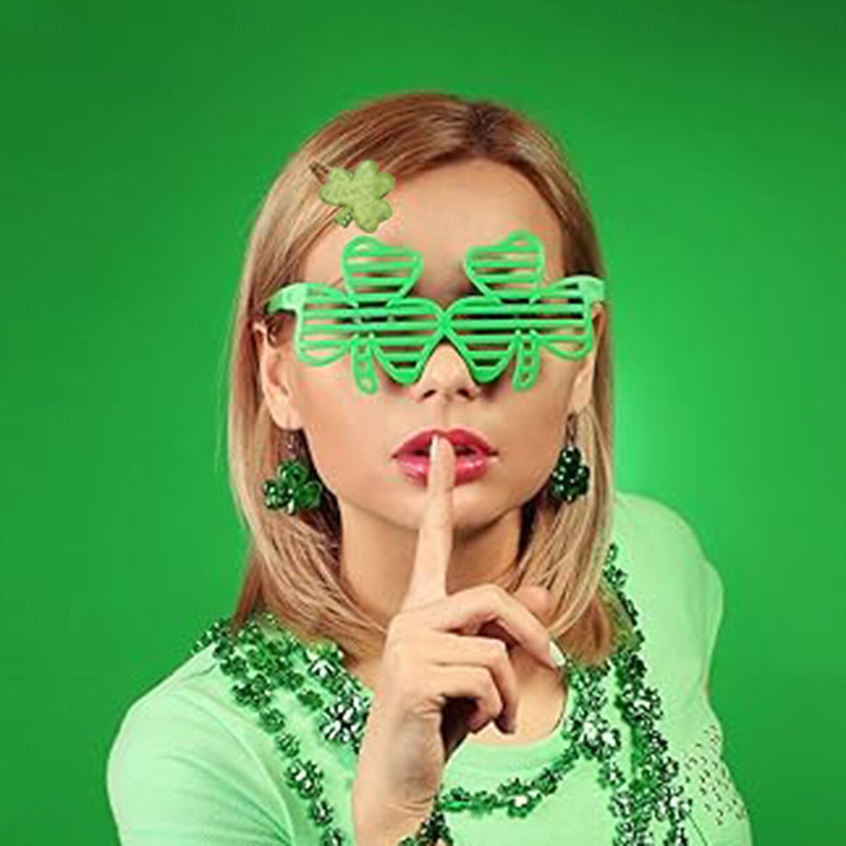 Set De 5 Accesorios Para San Patricio – Mangas, Gafas, Collar, Diadema Y Pendientes De Trébol