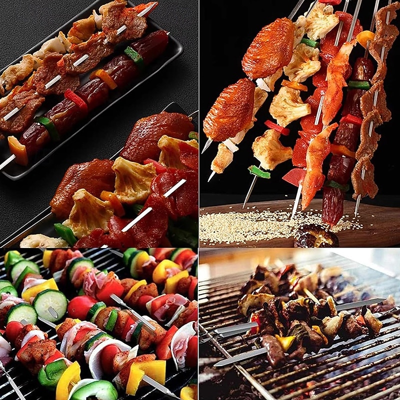 أسياخ شواء من الفولاذ المقاوم للصدأ 304 بطول 35 سم / 13.8 بوصة، أسياخ كباب مسطحة مع أنبوب تخزين معدني محمول عريض، أعواد شواء قابلة لإعادة الاستخدام للحوم والروبيان والدجاج والخضروات 2026 - $8.49 –P2