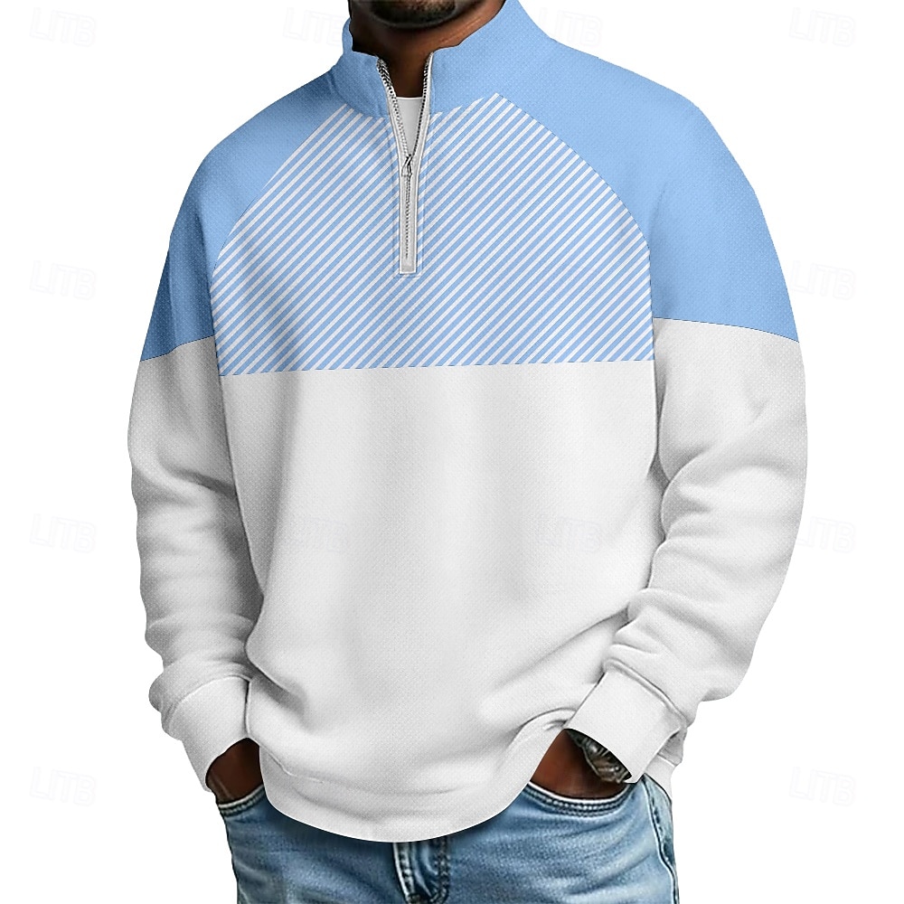 Voor heren Kleurenblok Meetkundig Poloshirts met rits Lange mouw Poloshirt opa kraag Casual School Sportkleding Feestdagen Alledaagse kleding 3D-afdrukken Polo met kwartrits Lente Herfst blauw 2026 - $24.99 –P1