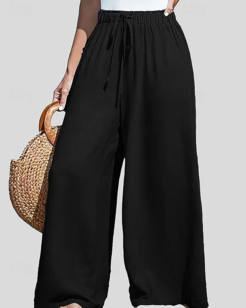 Damen Kunstbaumwollleinen Weites Bein Chinos Sommerhose Urlaub Streetwear Lässig Volle Länge Mittlere Taillenlinie Einfach Kordelzug Tasche Atmungsaktiv Mikroelastisch Täglich Outdoor Straße Grau 2026 - $24.99 –P1