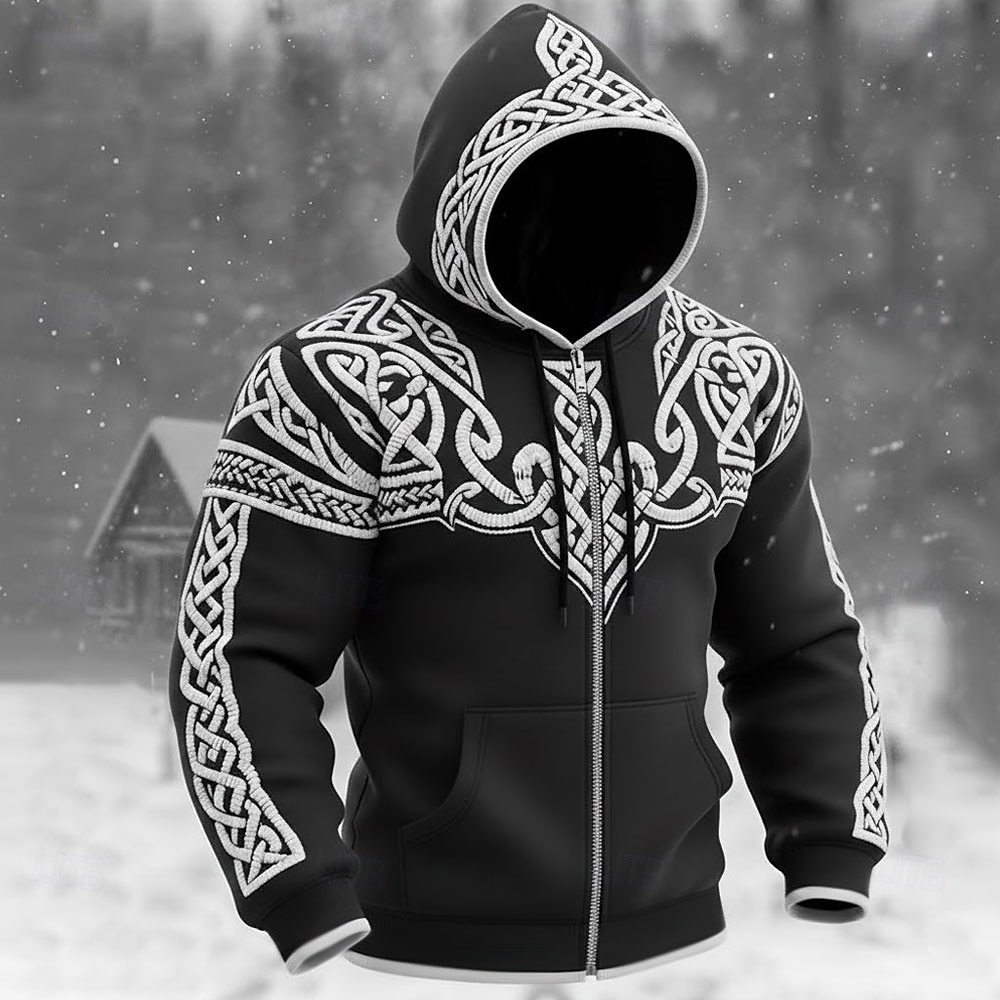Per uomo Illusione ottica Stampa 3D Celti Felpa con Cappuccio Giacca di pelle Felpa Vichingo Fantasia Stampa su tutta la superficie Manica Lunga Con cerniera Abbigliamento casual alla moda Vacanza del 2026 a $32.99 –P2