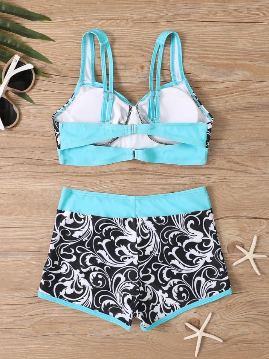 Dame Bikini 2 Delt Badedrakt Boho Shorts Slim Uten Rygg Ferie Strand Bekledning Fargeblokk Geometrisk V Hals Uten Ermer Badedrakter 2026 - $19.99 –P11