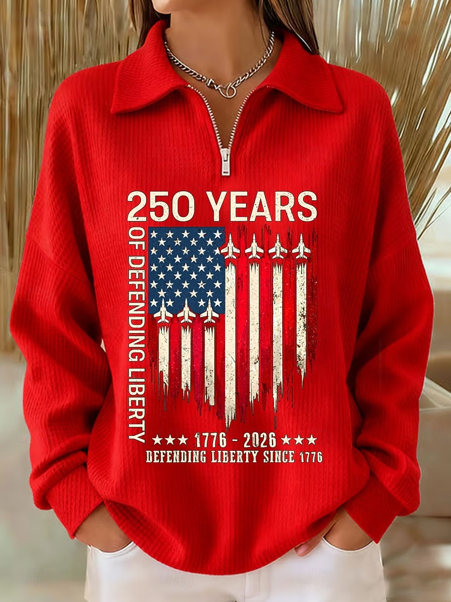 Giorno dell'Indipendenza Anniversario Americano Patriottico Felpa da Donna con Grafica Lettera Stampa Casual Maniche Lunghe Mezzo Zip Abbigliamento Quotidiano Sportivo Blu Nero Rosa Rosso Verde del 2026 a $29.99 –P1