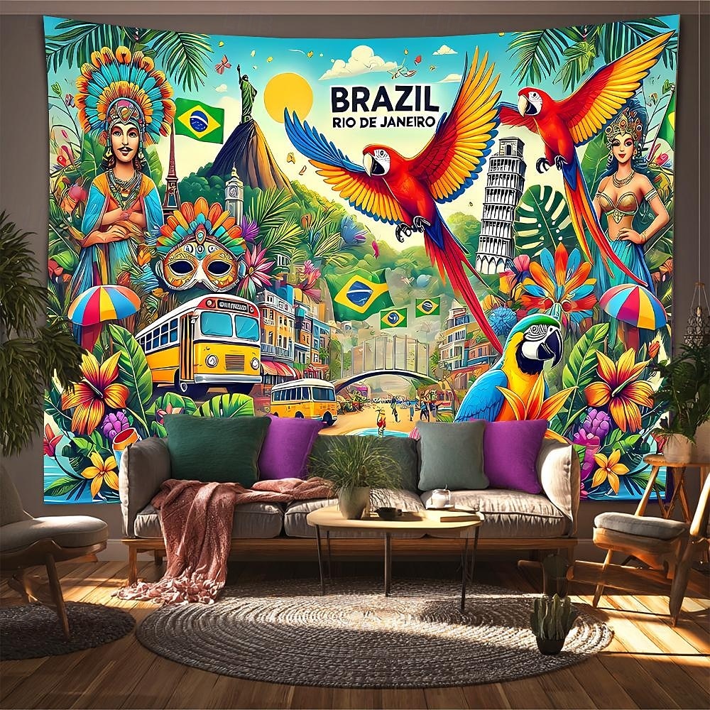 Mardi Gras tapiz Carteles Manta Guacamayo Parrot Río de Janeiro Lujo Colorido 3D Fiesta Sala Fondos de disparos Baile de Máscaras Decoración del hogar 2026 - $19.99 –P1
