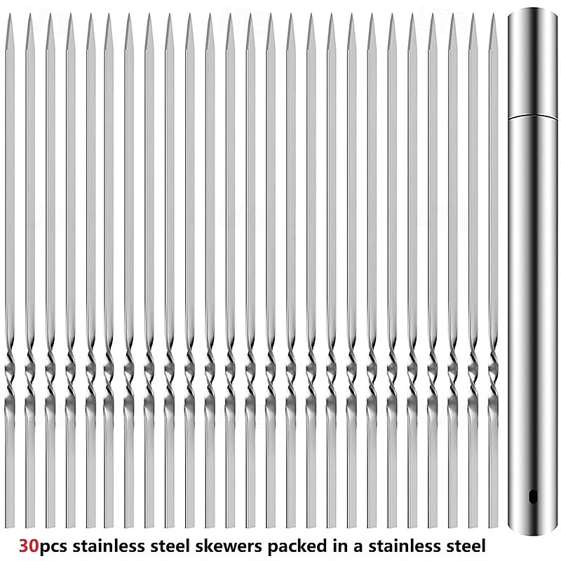 Stainless Steel 304 Barbecue Skewer 35cm / 13.8inch Long Flat Kebab Skewers with Portable Metal Storage Tube Wide Reusable Grilling BBQ Sticks for Meat Shrimp Chicken Vegetable 2026 - $12.99 –P10