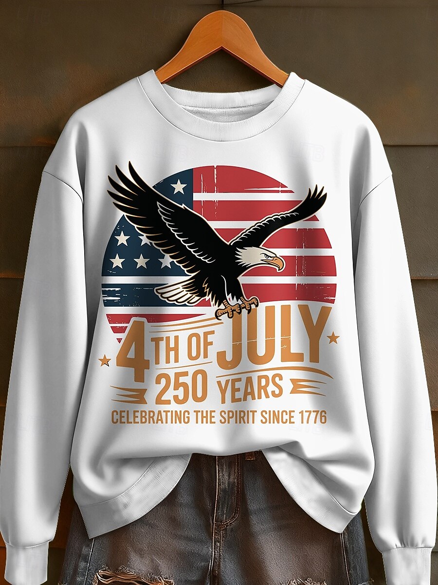 Giorno dell'Indipendenza Anniversario Americano Patriottico Maglione Pullover Grafico Casual Maniche Lunghe Collo Crew Top Regolari Casual Strada Abbigliamento Quotidiano Nero Bianco Rosso Primavera del 2026 a $28.99 –P3