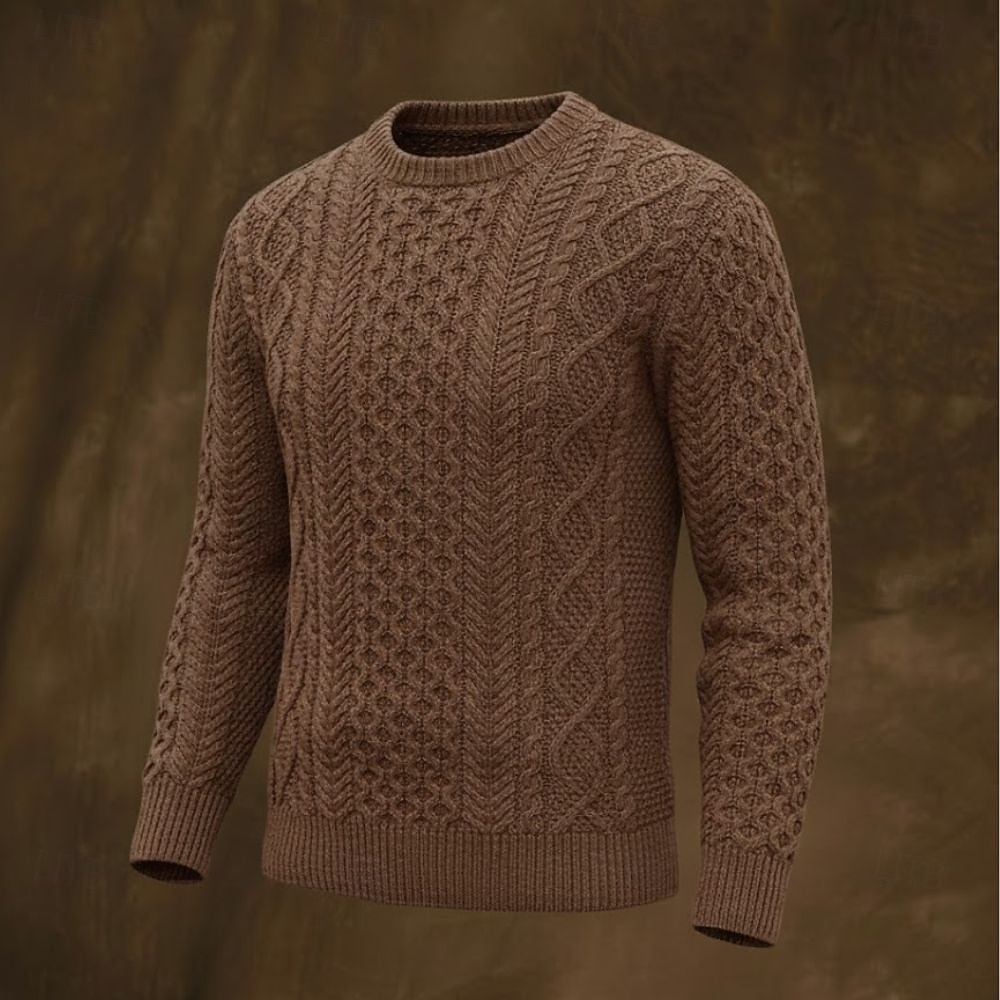 Suéter irlandés para hombre, suéter de punto, suéter de punto con cable acanalado, tops regulares, de punto, liso, cuello redondo, vintage, para mantener el calor, ropa de uso diario, ropa para salir, prendas de vestir, otoño e invierno 2026 - $44.99 –P6