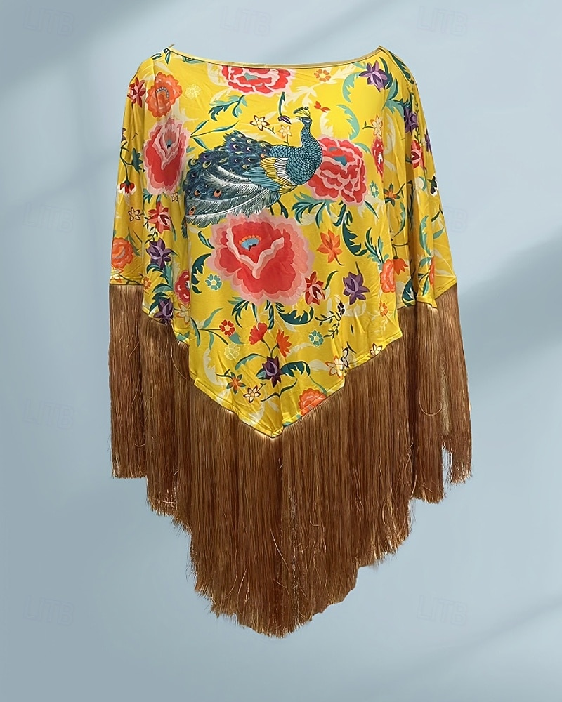 Women's Blouse Tassel Print Floral Active Stylish Long Sleeve Crew Neck Regular Tops Daily Holiday Going out Blue Yellow Summer Spring 2026 - $44.99 –P2