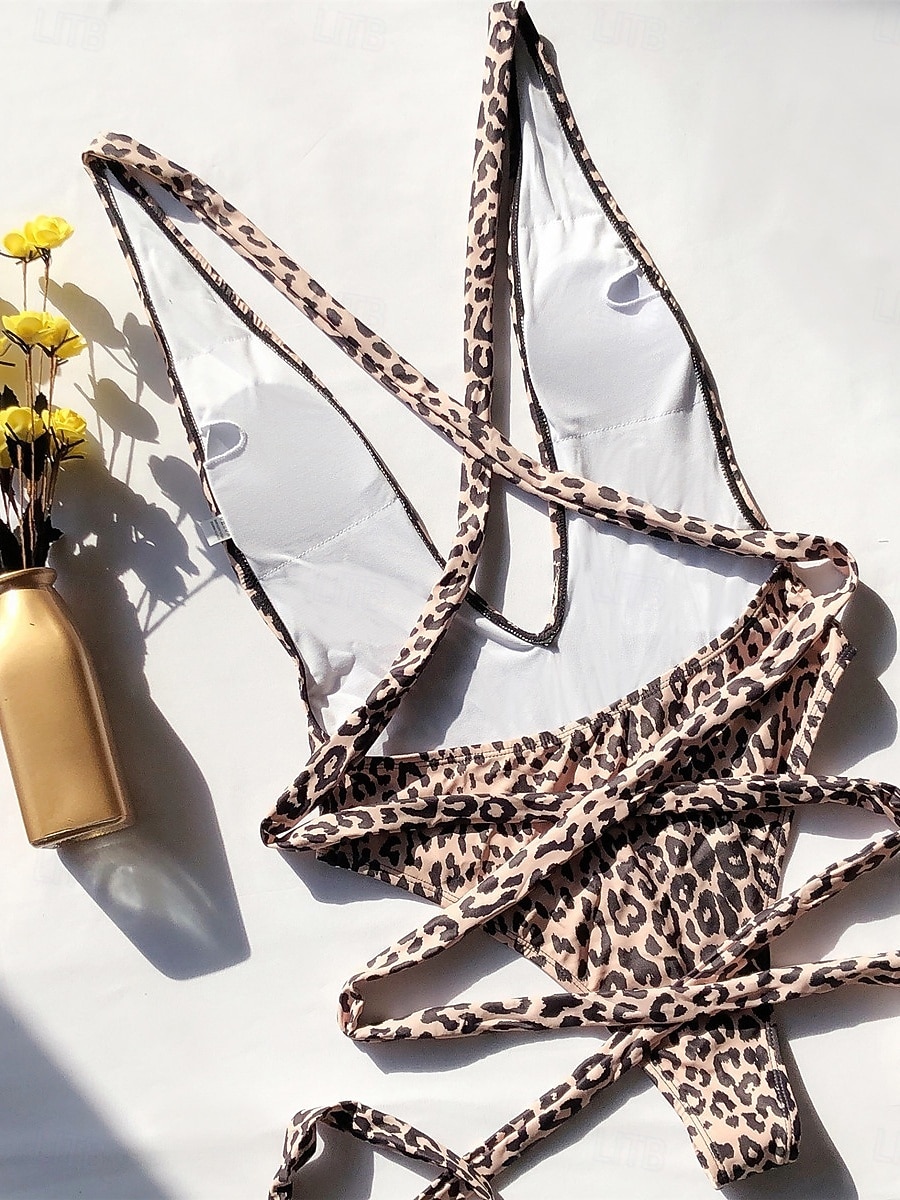 Costume da bagno intero da donna snellente monokini leopardato controllo della pancia vita alta snella senza schienale abbigliamento da spiaggia scollatura a V senza maniche del 2026 a $8.49 –P16