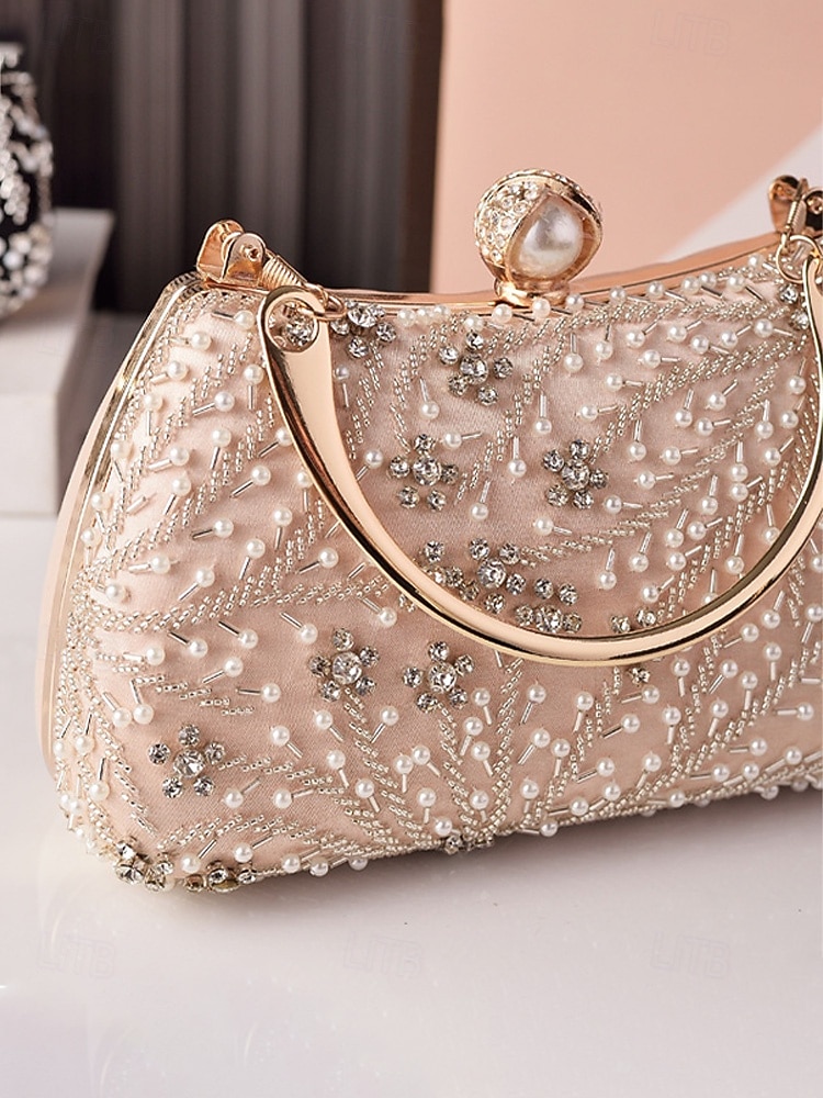 Γυναικεία τσάντα clutch από πολυεστέρα με διακοσμητικά από πούλιες και χάντρες, λουράκι ώμου με αλυσίδα, μεγάλη χωρητικότητα, πολλά χρώματα – ιδανική για γάμους και βραδινά πάρτι 2026 - Kč936 –P11