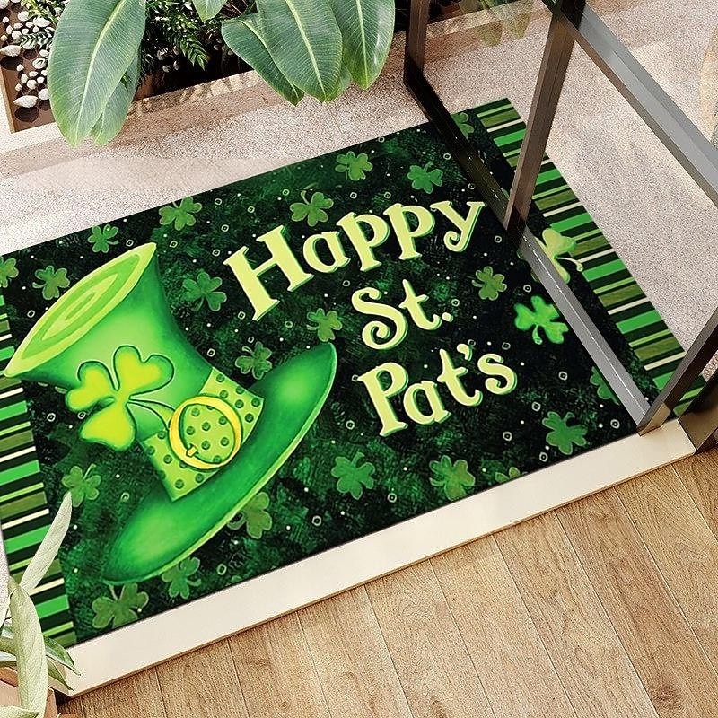 Dørmatte til St. Patricks dag, irsk firkløverdesign, gulvmatte til inngangsparti, festlig grønt kløverdørteppe til St. Patricks dag-feiring. 2026 - $5.99 –P5