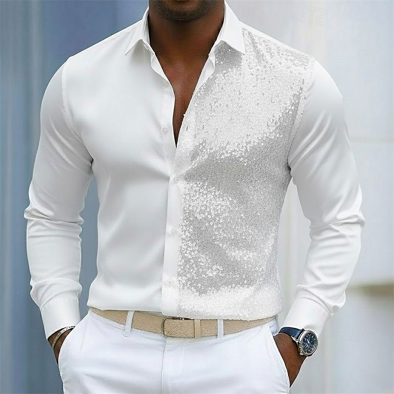 Hombre Camisa Camisa de verano Camisa casual Camisa de playa Abotonar la camisa Negro Blanco Manga Larga Color sólido Diseño Casual Diario Lentejuelas Ropa Moda Casual De moda Cómodo 2026 - $30.99 –P3