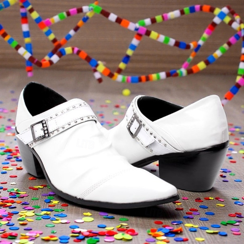 Sapatos de Salto Pretos Masculinos de Mardi Gras com Bico Pontudo e Fivela com Studs Moda Tendência para Carnaval Festas e Eventos Noturnos de 2026 por $94.99 –P5