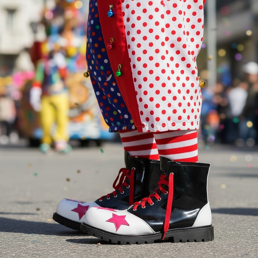 Scarpe da clown colorate da uomo da Mardi Gras gialle e rosse con design a fiamma perfette per carnevale performance di clown e feste in costume del 2026 a $94.99 –P3