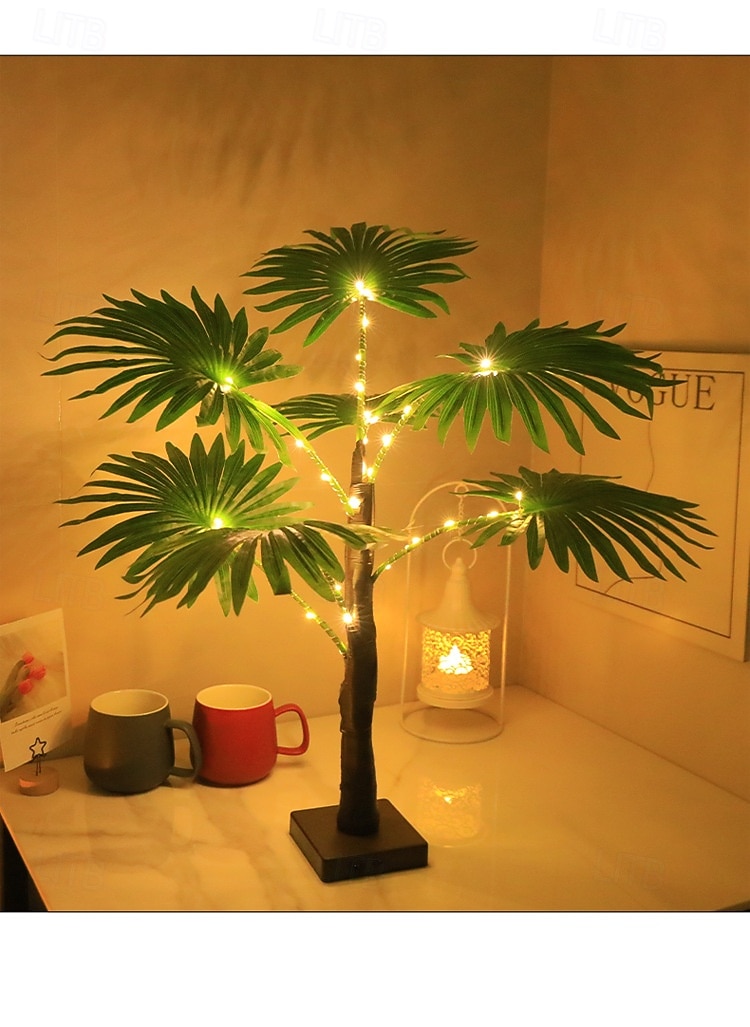 Luz de palmera artificial de 55 cm/21,65 pulgadas con 30 cuentas LED, decoración interior/exterior de primavera/verano para dormitorio, sala de estar, comedor, fiesta, doble potencia (AAA) &luz 2026 - $23.99 –P2