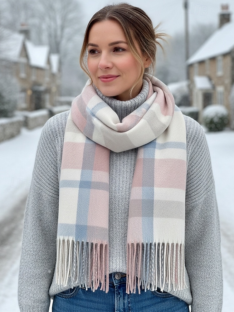Women's Faux Wool Polyester Scarf, Plaid Design, Multiple Colors, Perfect for Winter and Casual Wear 2026 - $11.99 –P1