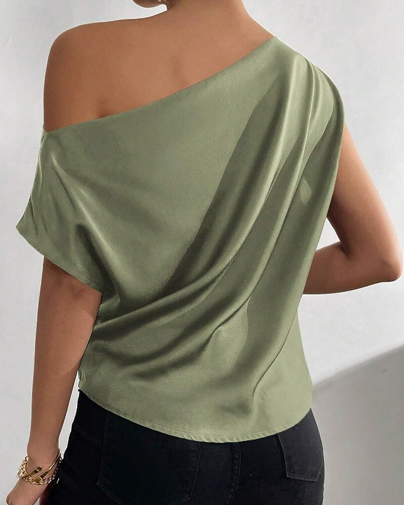 Per donna Camicia Elegant Top in raso Blusa Senza schiena Semplice Vintage Elegante Senza Maniche Asimmetrico Top Regolari Quotidiano Ferie Uscire Nero Verde chiaro Verde smeraldo Albicocca Estate del 2026 a $25.99 –P13