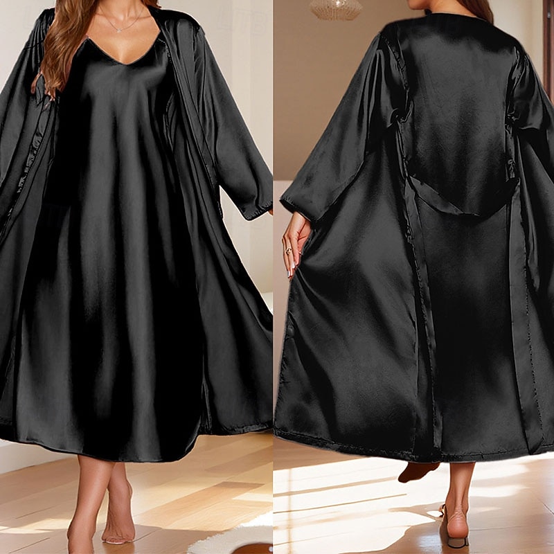 Per donna Abbigliamento da Casa Accappatoio Camicia da Notte Moda Casual Morbido Colore Puro Patchwork Vestiti Casa Vacanza Manica Lunga Scollo a V Nero Champagne Rosa Vino Blu marino Estate del 2026 a $45.99 –P1