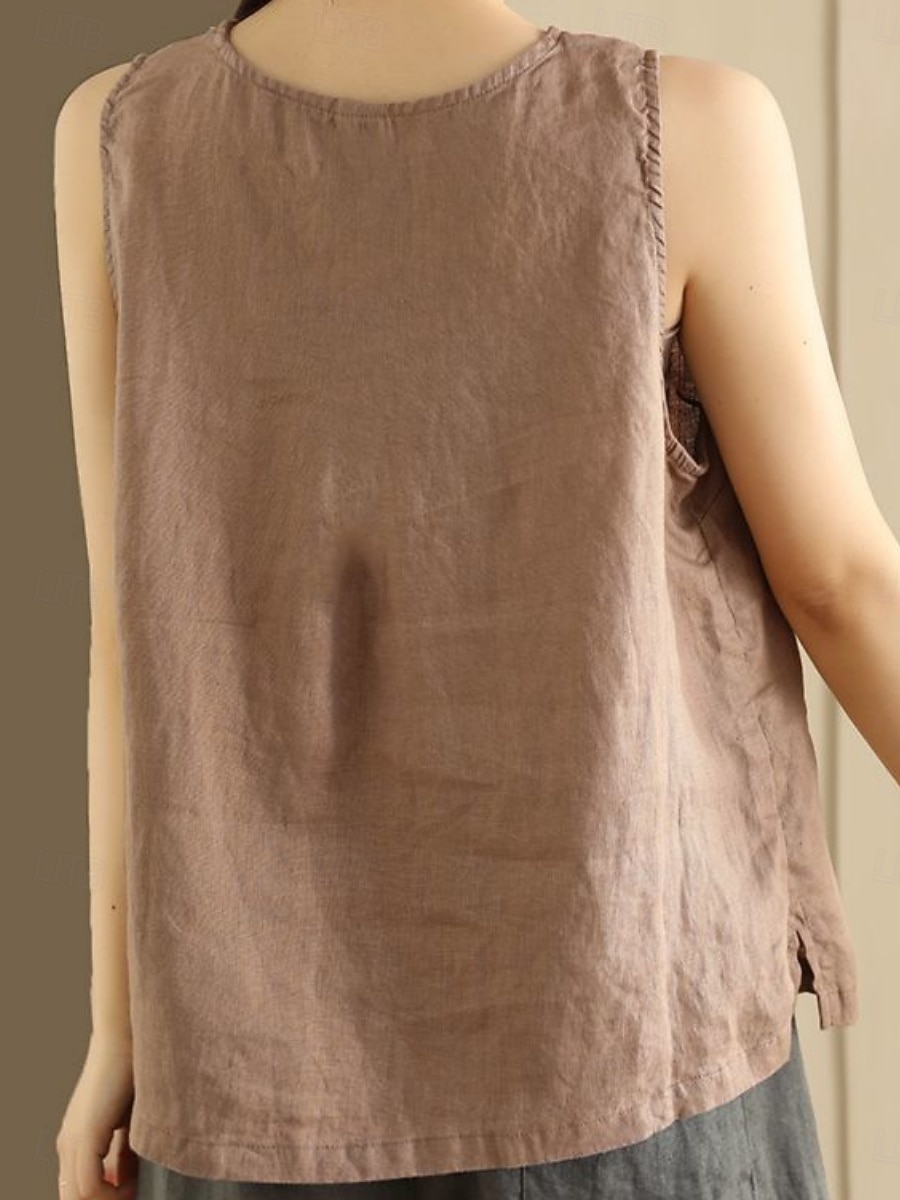 Női Pamut vászon mellény Fodrozott Gombok Tömör szín Stílusos Alap Alkalmi Ujjatlan Szögletes Normál felsők Napi Medence Sárga Barna Nyár Tavasz 2026 - $21.99 –P10