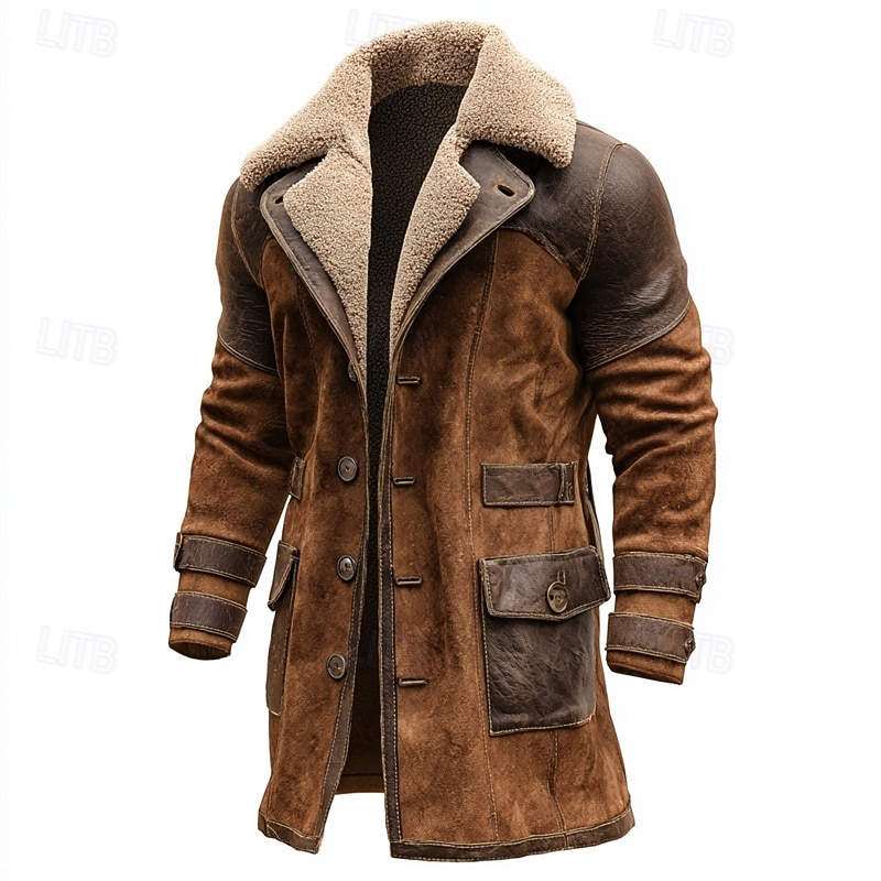 Homens Casaco de inverno Jaqueta de camurça sintética Casaco de lã Jaqueta casual Ao ar livre Diário Térmico / Quente Bolsos Outono Inverno Xadrez Vintage Roupa de rua Lapela Longo Marron Casaco de 2026 por $98.99 –P1