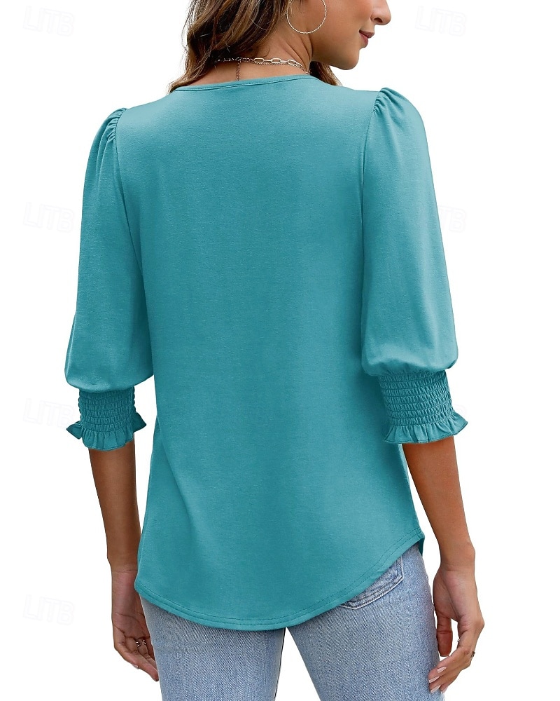 Per donna Maglietta Semplice Casual Manica 3/4 Girocollo Top Regolari Quotidiano Uscire Weekend Blu Nero Bianco Rosso Primavera Autunno del 2026 a $25.99 –P11