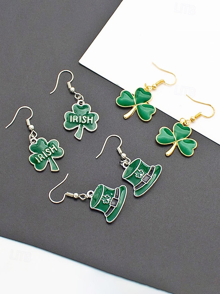 Женские серьги-подвески ко Дню Святого Патрика, дизайн с зеленым клевером и шляпой лепрекона, серьги-подвески из сплава, праздничные ирландские украшения для вечеринки для женщин. 2026 - $7.99 –P4