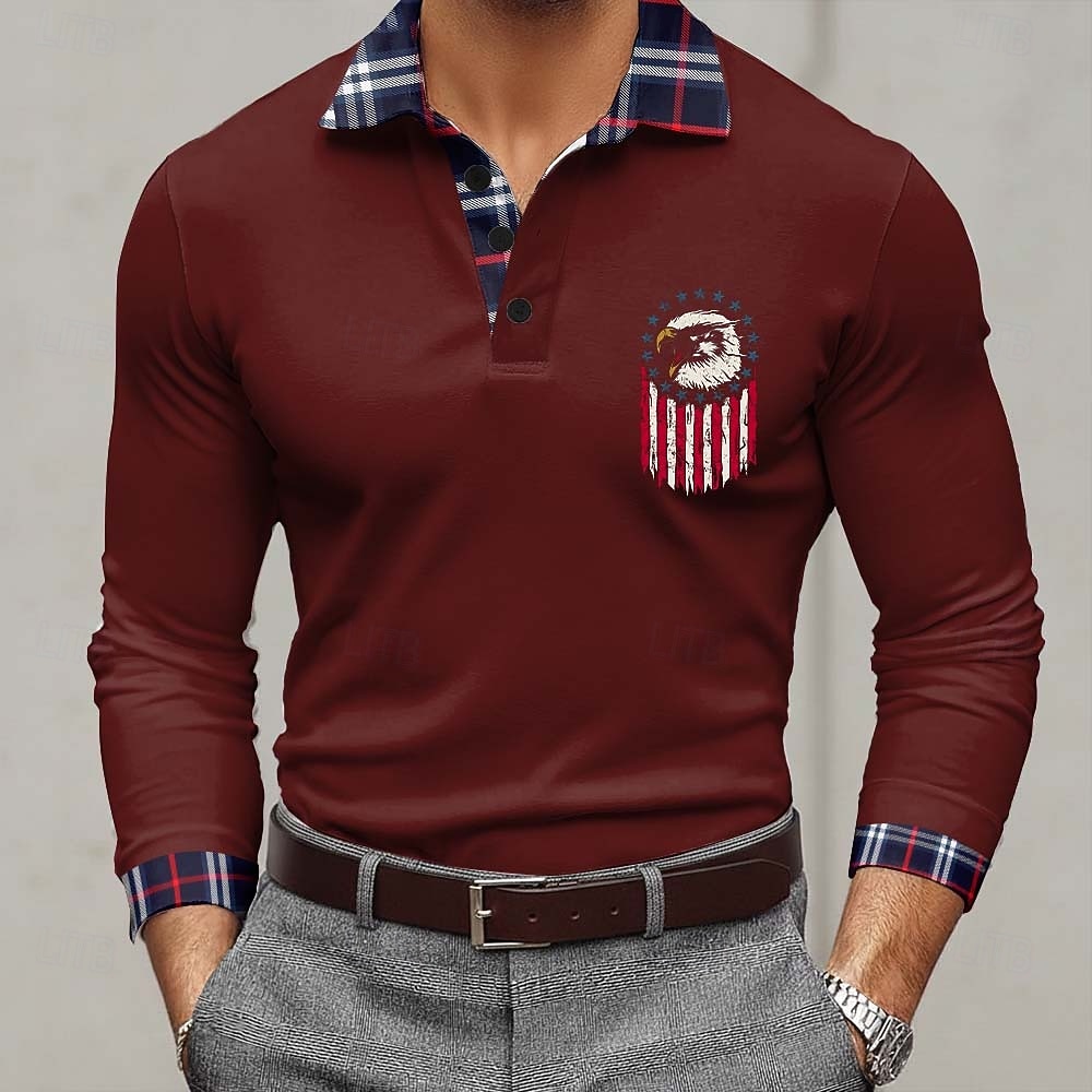 4th of July 2026 250th Men's American US Flag Polo Long Sleeve Polo Shirts Lapel Casual Outdoor Athleisure Festival Outfit 3D Print Buttons Spring Fall Blue Red Purple 2026 - $22.99 –P4