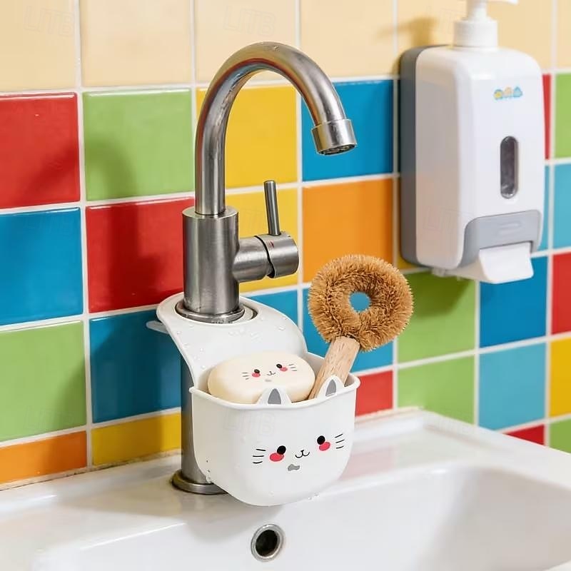 2 kpl söpö kissa silikoninen hanateline tyhjennysreiällä tilaa säästävä säilytysteline sienille, siveltimille kylpyhuoneessa ja keittiön lavuaarissa, kestävä koristeellinen järjestäjä 2026 - $9.99 –P5