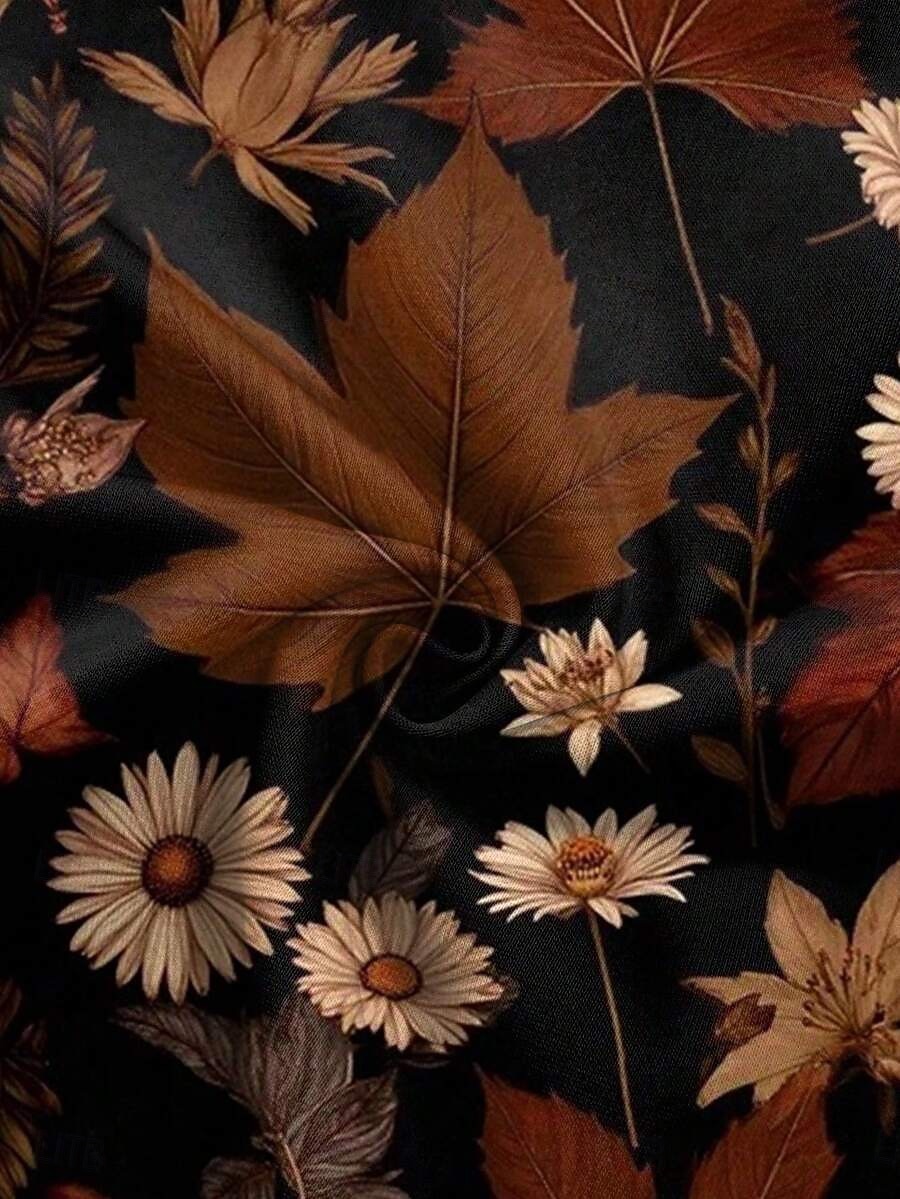 Per donna Maglietta Stampato Floreale Grafico Piante Moda Elegante Classico Manica Lunga Girocollo Top Regolari Quotidiano Weekend Marrone Estate Primavera Autunno del 2026 a $24.99 –P3