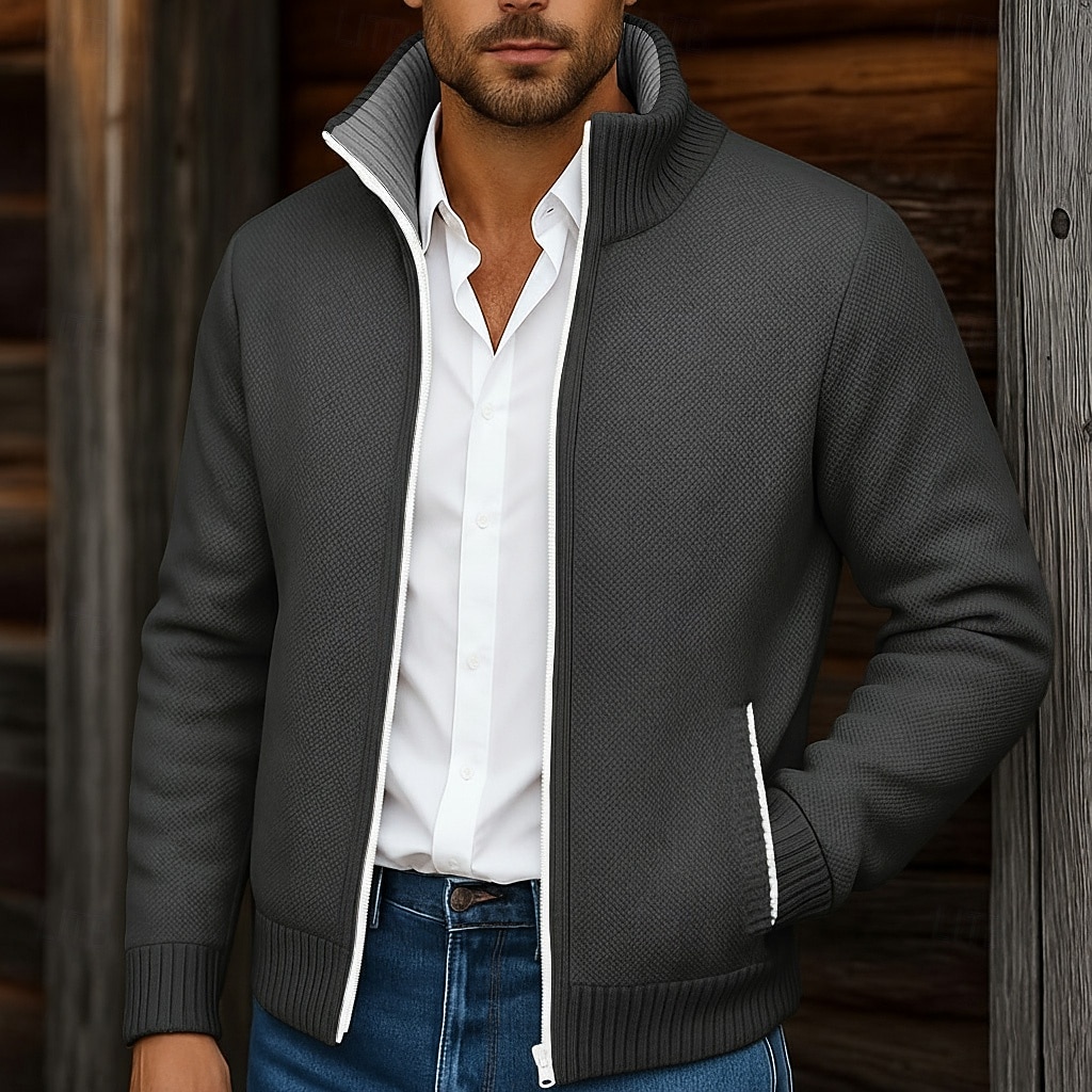 Муж. Вязаная ткань Кардиган Свитер на молнии Свитер Куртка флисовый свитер Рельефный узор Вязать Обычные топы Классический Флис Сплошной цвет Вырез под горло 2026 - ₩43524 –P8