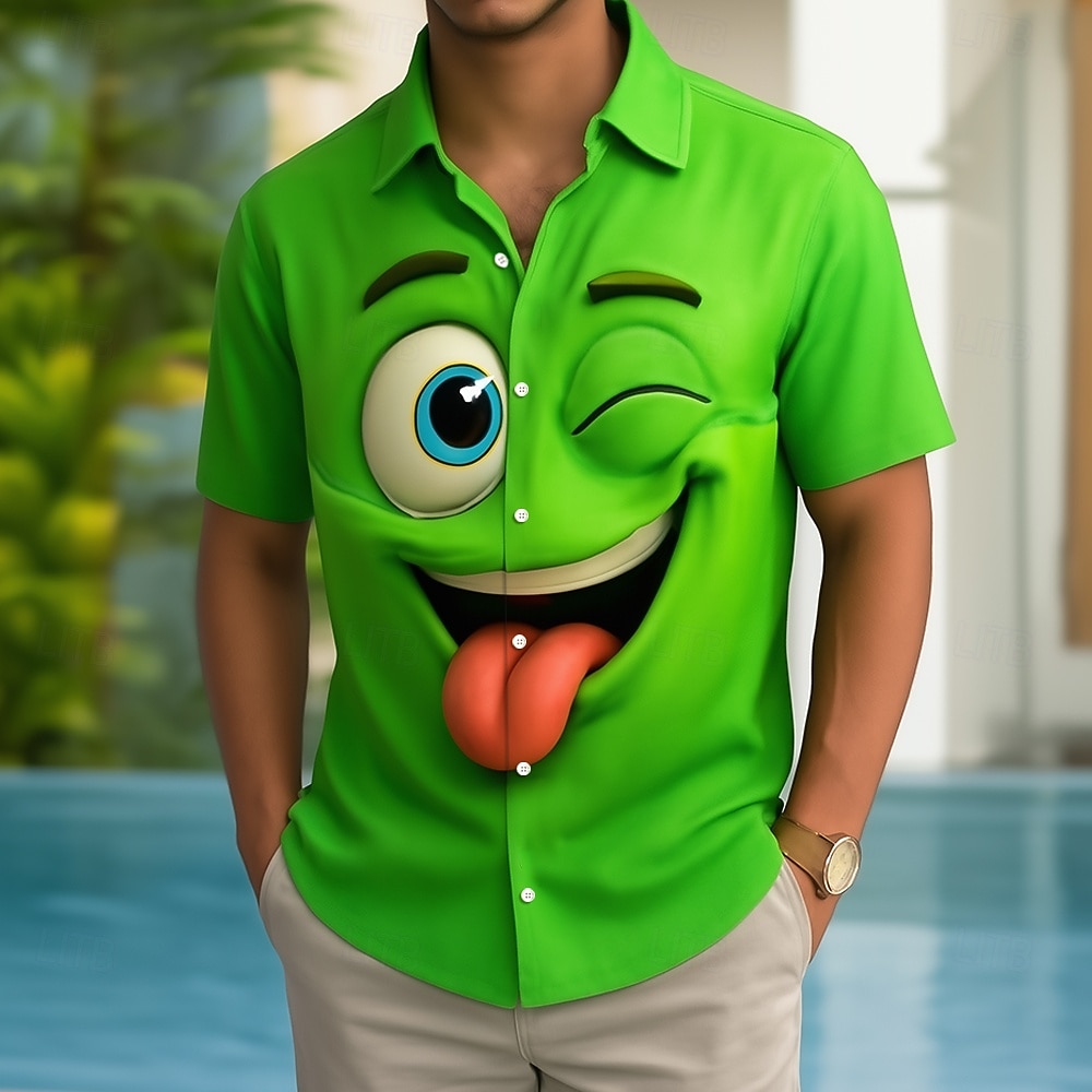 Per uomo Illusione ottica Fantasia "Cartone 3D" Faccia Sorridente Camicia Camicia con Bottoni Manica Corta Divertente All'aperto Ferie Estate Primavera Collo ripiegato Stampa 3D camicie con colletto del 2026 a $9.49 –P3