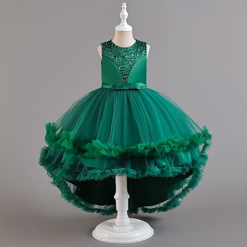 Bloemenmeisjesjurk, communiejurk, formele jurk voor meisjes, trouwkleding, feestkleding, formele mode voor bruiloften, schattige patchwork, mesh, effen kleur, mouwloos, ronde hals, geel, roze, 4 jaar 2026 - $51.99 –P2