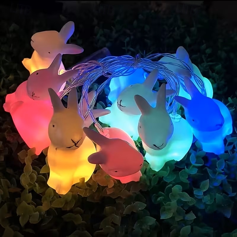 Wielkanocny łańcuch świetlny z bajkowym króliczkiem, 1,5 m, 10 diod LED, zasilany bateriami, do domu, sypialni, balkonu, ogrodu, na święta i imprezy 2026 - $14.49 –P2