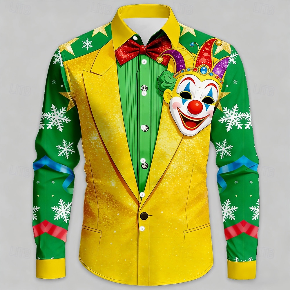 Carnaval Homens Palhaço Carnaval Design de gola falsa e terno Camisa Social camisa de botão Manga Longa Moda Casual Festa Feriado Primavera Outono Aberto para a Lateral Impressão 3D camisas de de 2026 por $27.99 –P1