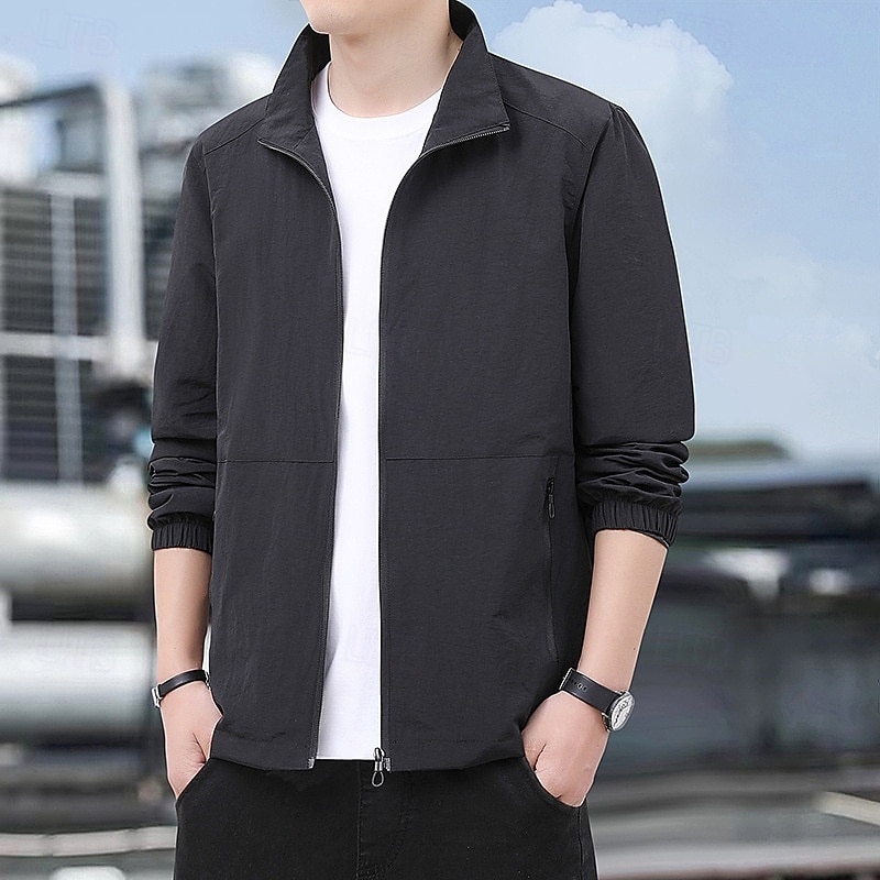 Per uomo Giacca Leggera Giacca Casual Casuale Quotidiano Sport Tasca Primavera Autunno Semplice Streetwear Elegante Collo alla coreana Regolare Nero Blu marino Cachi Verde militare Grigio scuro Giacca del 2026 a $34.99 –P18