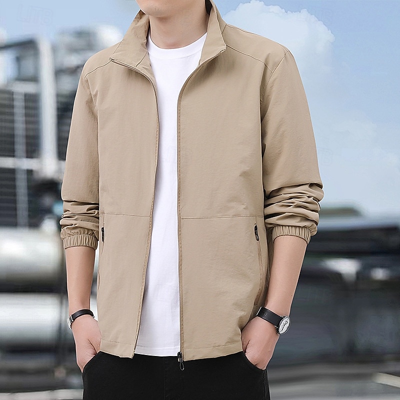 Per uomo Giacca Leggera Giacca Casual Casuale Quotidiano Sport Tasca Primavera Autunno Semplice Streetwear Elegante Collo alla coreana Regolare Nero Blu marino Cachi Verde militare Grigio scuro Giacca del 2026 a $34.99 –P2