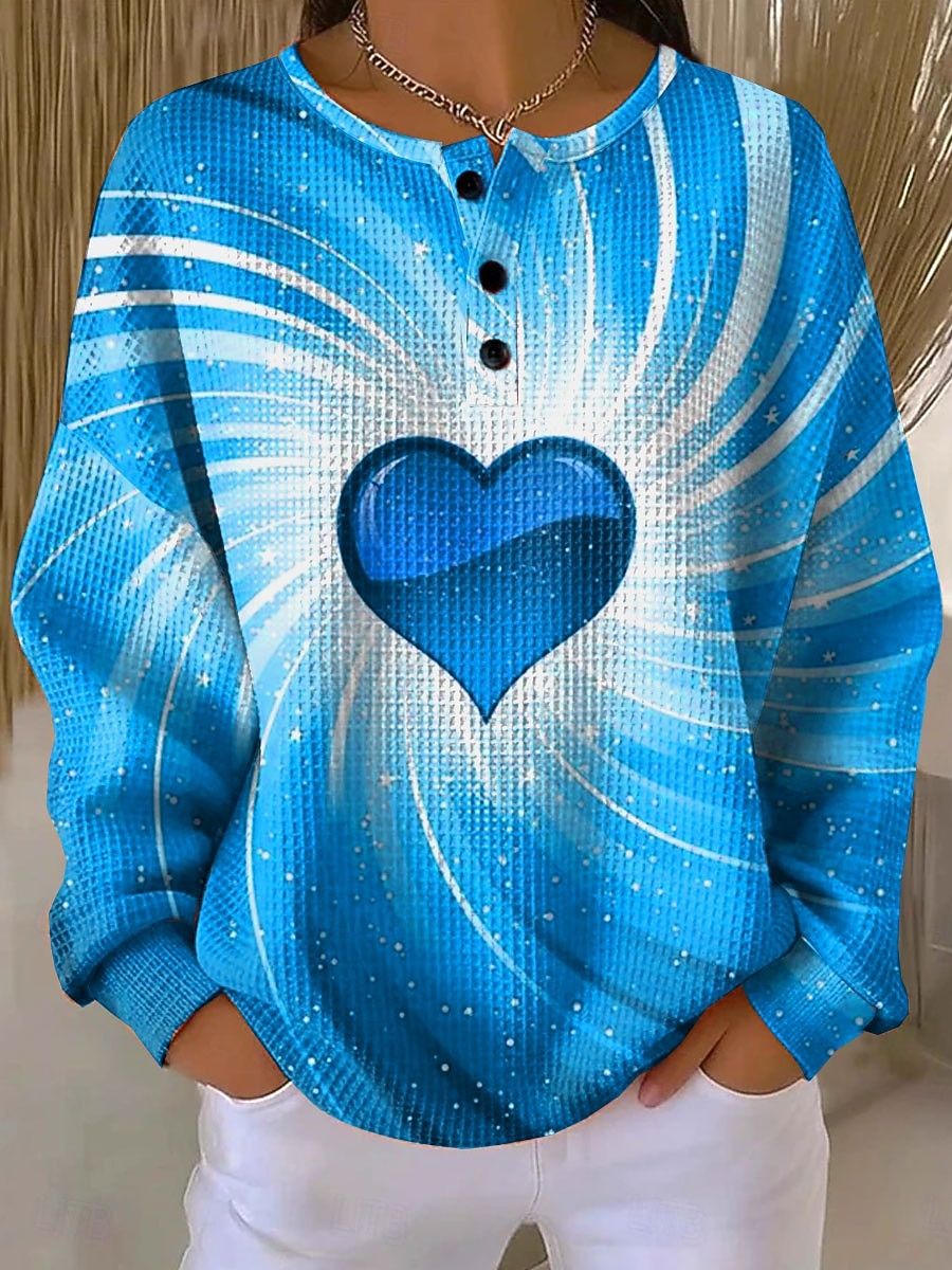 Damskie Bluza z kapturem Guziki Nadruk Serce Graficzny Zabytkowe Codzienny Długi rękaw Półgolf Zwykłe topy Codzienny Ulica Na co dzień Niebieski Rumiany róż Czerwony Zielony Wiosna Jesień Zima 2026 - $28.99 –P3