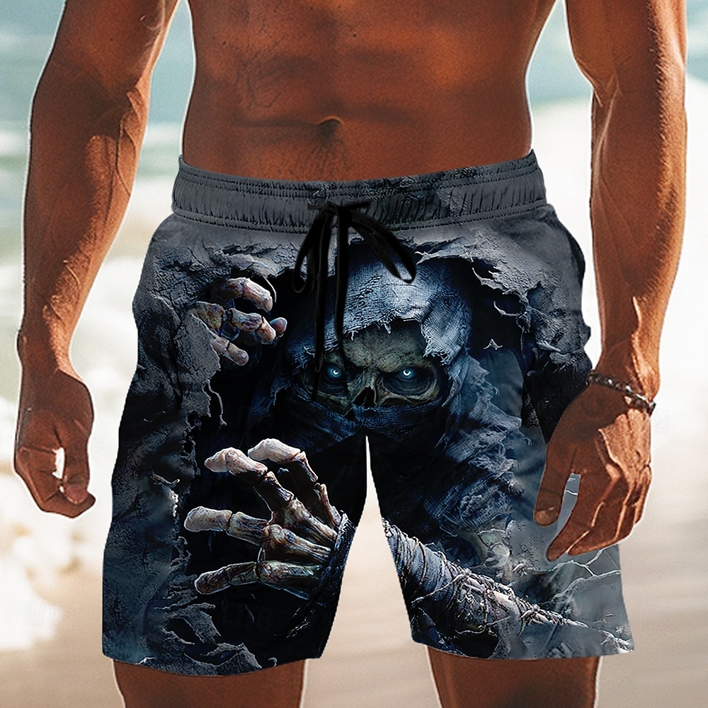 Herre Hodeskaller Mannen med ljåen' Død Badeshorts Surfeshorts Medium Midje Retro / vintage Mørk gotisk stil utendørs Feriereise Sidelommer Mesh fôr Elastisk snøring i midjen Designer Klær 2026 - $20.99 –P2