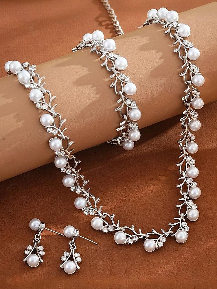 Conjunto de joyas de aleación de perlas de imitación para mujer: conjunto de 3 piezas de collar, pulsera y aretes, perfecto para bodas y ocasiones especiales. 2026 - $11.99 –P6