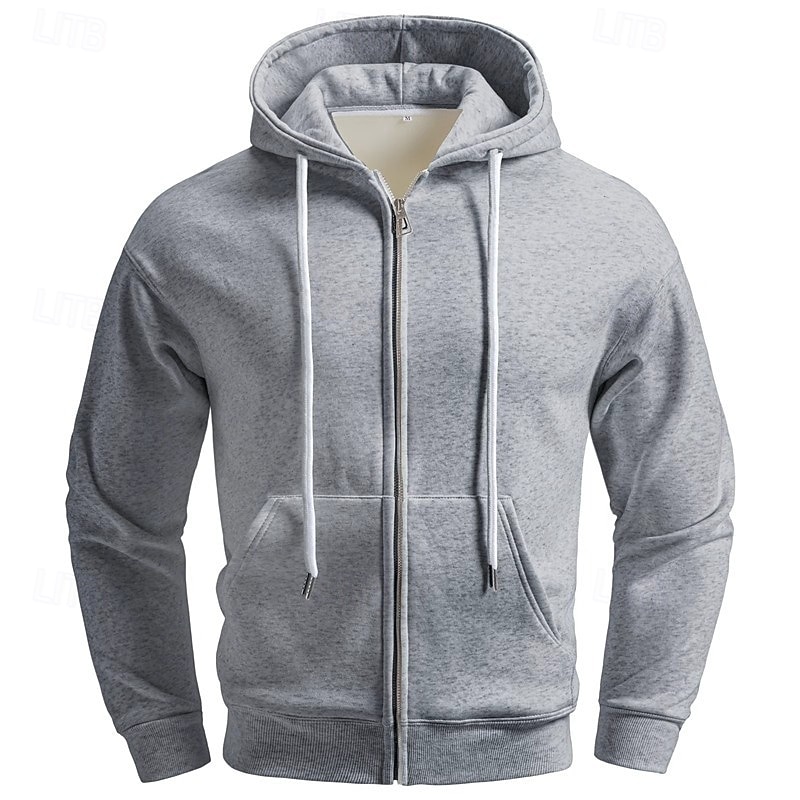 2026年 男性用 パーカー フルジップパーカー パーカーをジップアップ ブラック ネービーブルー ライト ダックグレー グレー フード付き 平織り ポケット 日常 スポーツ 週末 ストリートファッション デザイナー カジュアル 秋 冬 衣類 パーカー トレーナー  コレクション – $30.99 –P1