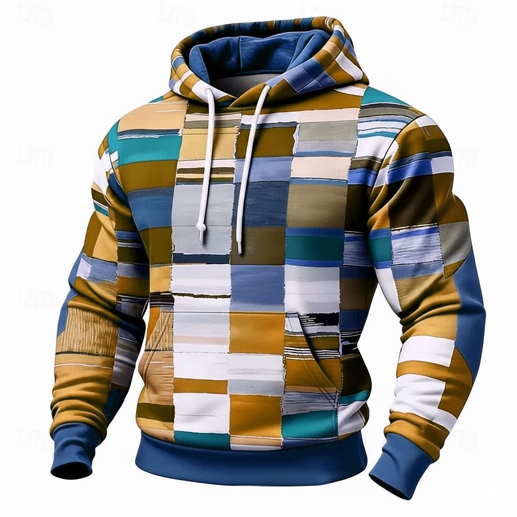 Herren Geometrisch Karomuster Kapuzensweatshirt Pullover Mode Täglich Langarm Rundhalsausschnitt Heim Streetwear Party Blau Braun Grün Khaki Kordelzug Herbst Winter Designer S M L XL XXL XXXL 2026 - $32.99 –P3