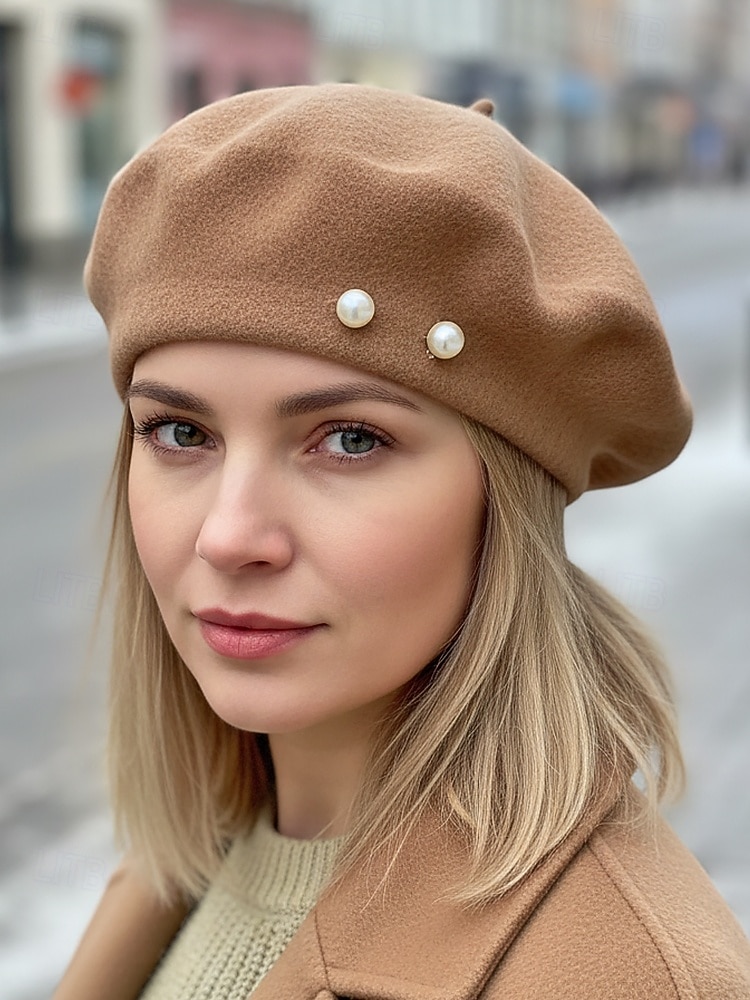 Women's Polyester Faux Wool Beret – Pearl Decoration, Multiple Colors, Elegant and Stylish for Fall and Winter Fashion 2026 - $11.99 –P2