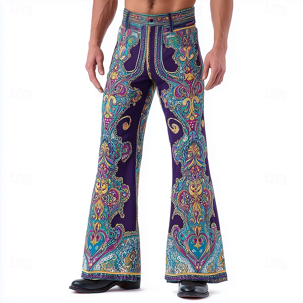 Martedì grasso Per uomo Paisley Stampa Floreale Carnevale Pantaloni Pantaloni da discoteca Pantaloni a zampa d'elefante anni '60 e '70 Misura del girovita medio Vintage Retrò Feste Ferie Tasche del 2026 a $29.99 –P1
